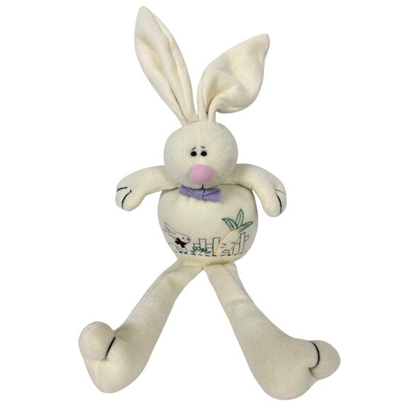 Sitting White Bunny Rabbit w/Bunny & Carrot Embroidery on Front-Weighted Bottom - Picture 1 of 4
